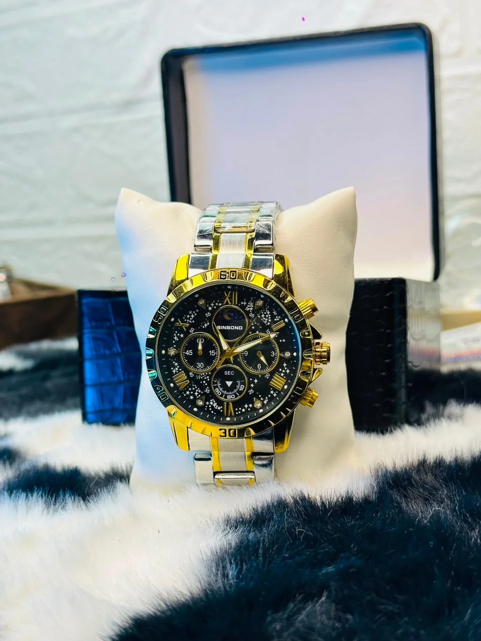 🌌 BINBOND B7741 Luxury Gold Black Starry Sky Edition Men's Watch 🌌
