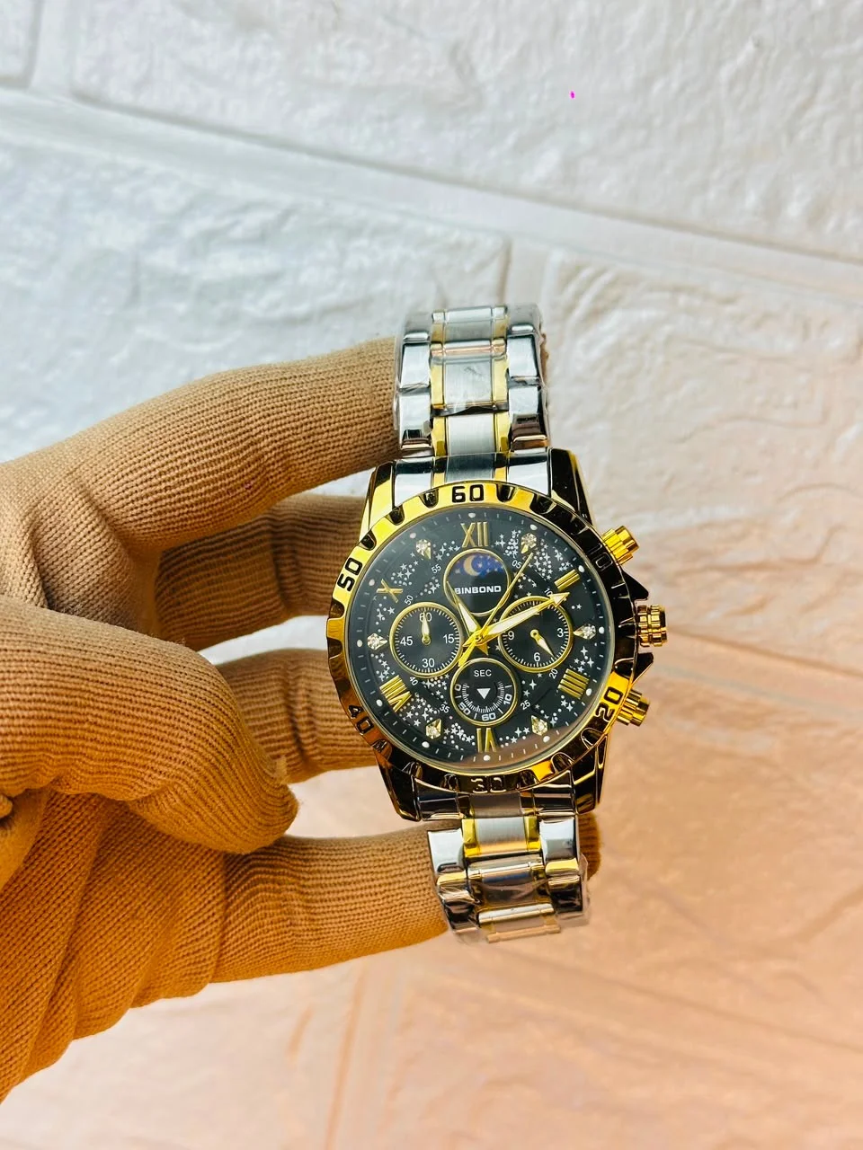 🌌 BINBOND B7741 Luxury Gold Black Starry Sky Edition Men's Watch 🌌