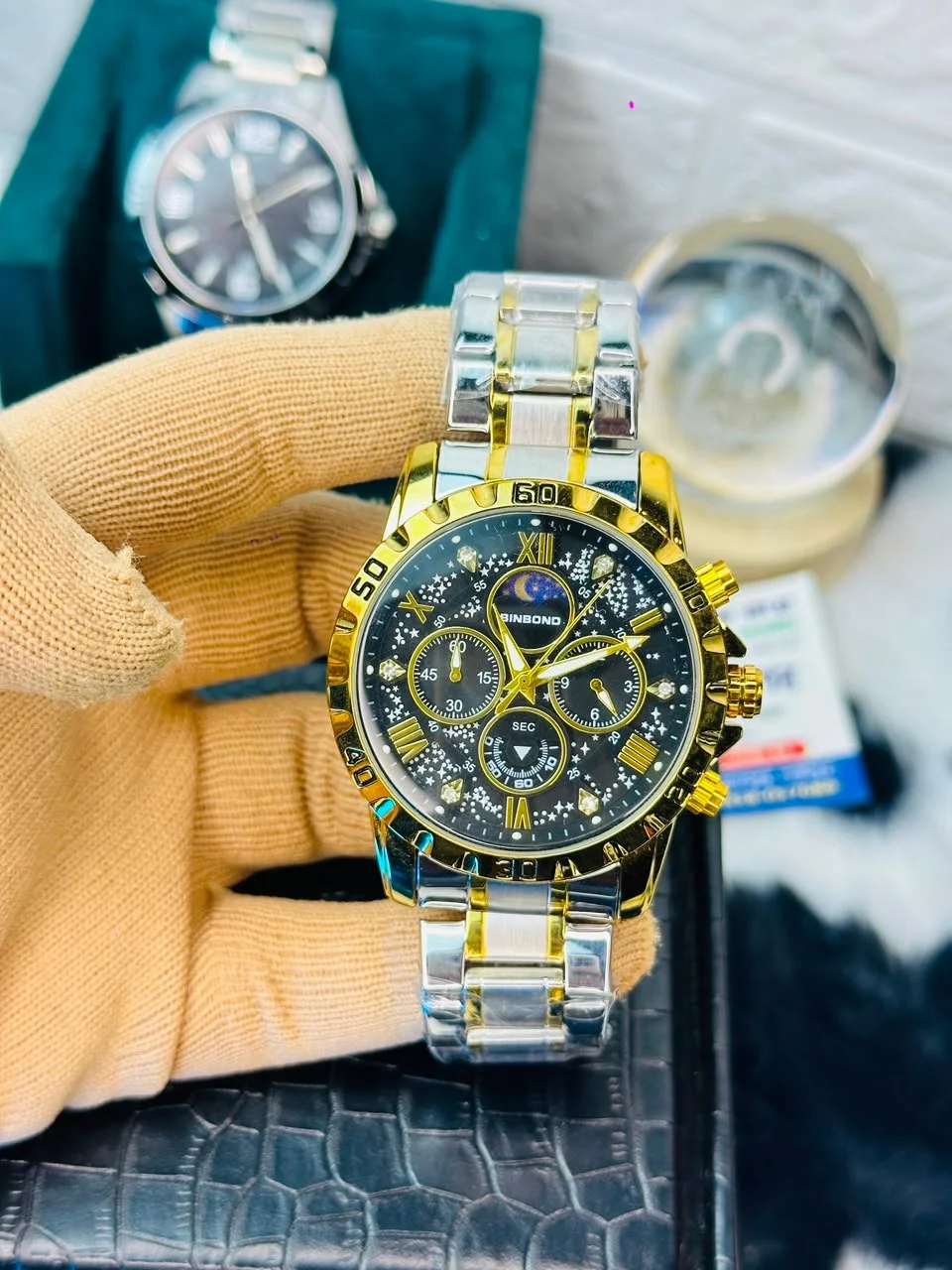 🌌 BINBOND B7741 Luxury Gold Black Starry Sky Edition Men's Watch 🌌